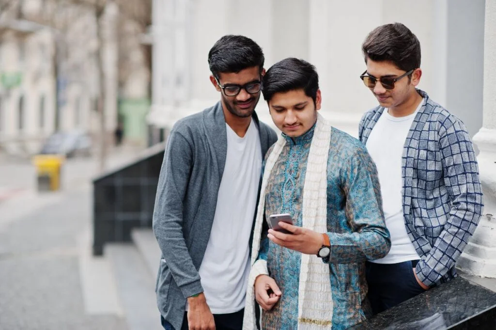 group-three-south-asian-indian-mans-traditional-casual-wear
